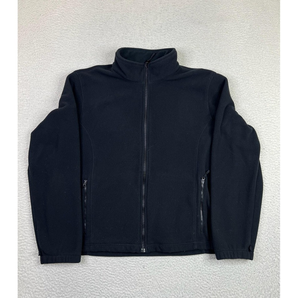 Lands' End Mens Large Black Fleece Full‎ Zip Stand Collar Jacket 240751